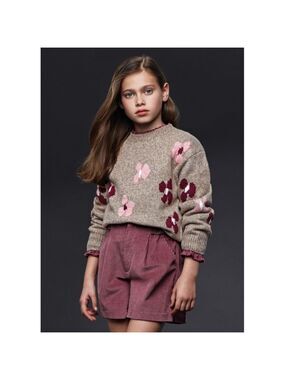 Mayoral Kids Sweater - Beige with Pink Floral